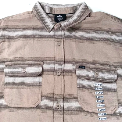 Rip Curl Men XL Steaz Cotton Flannel Stripe Shirt Sand Dune Long Sleeve, New - Image 1 of 4