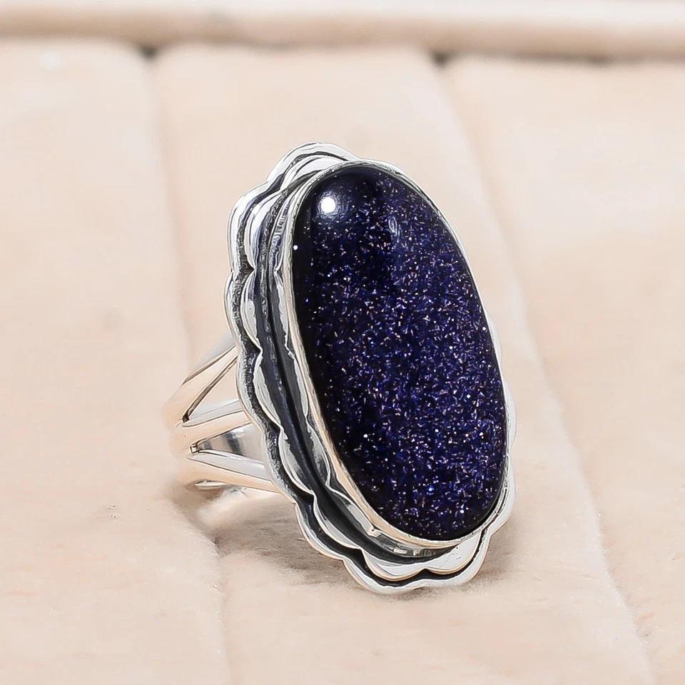 Blue Sunstone Solid 925 Sterling Silver Jewelry Ring Christmas Gift for her - Image 1 of 4