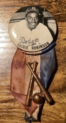 1940S-1950S JACKIE ROBINSON PM10 STADIUM PIN WITH RIBBON - Image 1 of 2