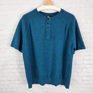 The Kooples Herren L kompakter Strick Sport Raglan Kurzarm Henley Pullover türkis - Bild 1 von 9