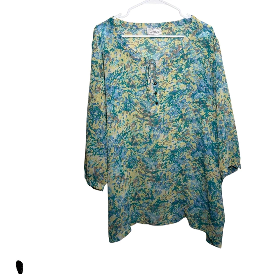 Avenue Blouse Women's 30/32 V-Neck Sheer Popover 3/4 Sleeve Casual Boho - Image 1 of 4