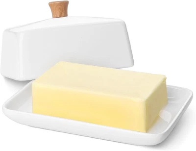 Ceramic White European Butter Dish with Lid for Countertop (8 Inch) - Wide 2 Sti - Image 1 of 4