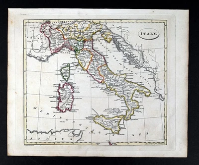 Mapa John Russell 1817 Italia Roma Florencia Nápoles Sicilia Venecia Milán Pisa Génova Foto 1 de 4