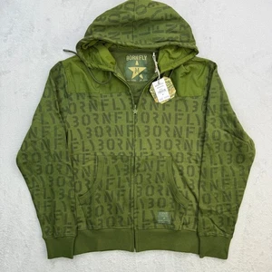 Born Fly Hoodie Mens Forever Olive Green Zip Up Graphic Streetwear XL NWT - Picture 1 of 9