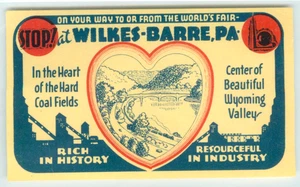 WILKES BARRE ~PENNSYLVANIA~ Great World's Fair Poster Stamp / Cinderella, 1939 - Bild 1 von 2