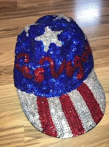 JC Damenhut bestickt Pailletten Perlen amerikanische Flagge Las Vegas - Bild 1 von 4