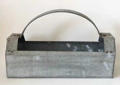 Vintage SMALL Hand HOME Made GALVANIZED TIN Metal Tool Box Toolbox Tote Caddy - Image 1 of 4