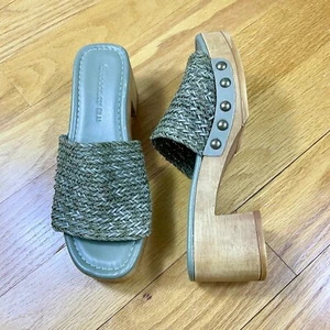 Sandalias Chocolat Azul Plataforma Tachonadas Verde Dorado Rafia Superior Deslizable Punta Abierta (37 - Imagen 1 de 8