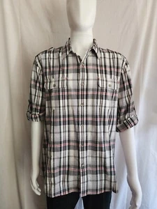 DKNY Long Sleeve Button Up Windowpane Dress    XL   BLACK/WHITE/GREY/RED - Picture 1 of 6