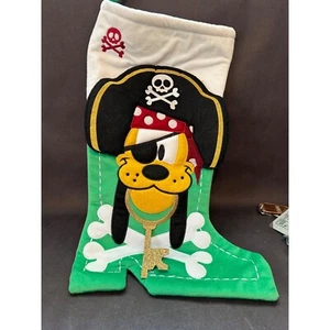 Disney Parks Pirate Pluto Christmas Stocking Green & White Glitter Key - Picture 1 of 7