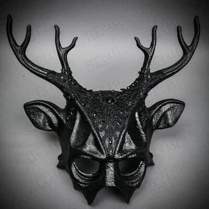 Schwarzes Geweih Hirschhorn mit Schnürsenkeln Teufel Halloween Kostüm Maskerade Tier Maske - Bild 1 von 5