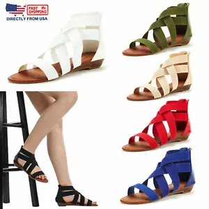 Women's Summer Flat Sandals Open Toe Flexible Elastic Gladiator Sandal Size 5-11 - Picture 1 of 42