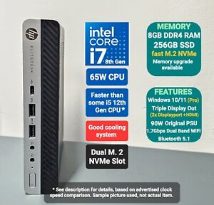 HP EliteDesk 800 G4 Micro PC Core i7 8700 4.60GHz  8GB RAM 256GB NVMe SSD WiFi