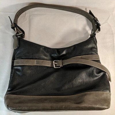 Hush Puppies Faux Leather Purse Black Grey Vintage Y2K 90s Shoulder Strap Bag — 第 1/4 张图片