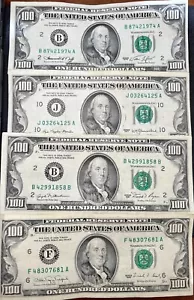 Series 1974, 1977, 1981, 1990 $100 Dollar Bill Old Style Small Head - Set of 4 - Picture 1 of 2