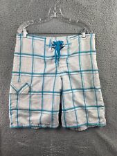 Mens Ocean Pacific Blue White Checkered Shorts Tie Waist Zip Pocket Small 28/30