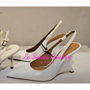 ZARA WOMAN NWT SS25 ASYMMETRIC HEEL SHOES WHITE 3543/510/850 - Picture 1 of 3