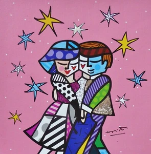 ROMERO BRITTO FEELING GOOD LOVE & DANCE 2021 HAND SIGNED embellished on Canvas - Picture 1 of 4