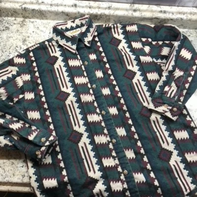 De colección Cabelas Mujeres Botones Franela Azteca Manga Larga Talla Med Hecho en EE. UU. Foto 1 de 4