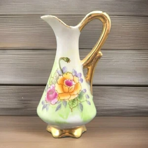 Mini jarra vintage UCAGCO JAPÓN 3" de alto pintada a mano roja amarilla rosa flor - Imagen 1 de 9