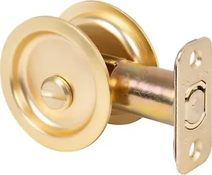 SHH Round Pocket Door Lock, Privacy Latch, 2-3/8" Backset, RCL, Satin Brass - Picture 1 of 3