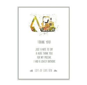 DIGGER THANK YOU CARDS, x10 Personalised, boys birthday party invitations st12 - Picture 1 of 11