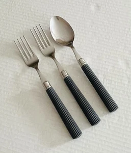 Oneida Stainless Monarch Black Plastic Handle 2 Dinner Forks 1 Oval Soup Spoon - Picture 1 of 4