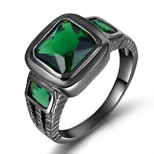 Size 9 Cocktail Green Emerald Black 18K Gold Filled Engagement Rings For Mens