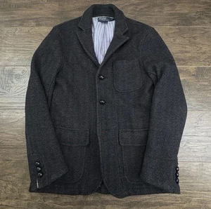 Vintage Polo Ralph Lauren Coat Blazer Mens Medium Charcoal Gray Wool Herringbone - Picture 1 of 11