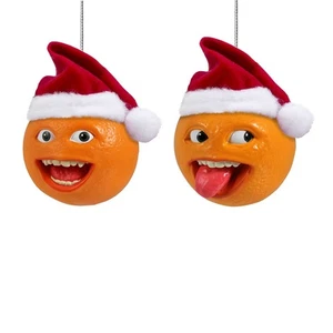 New Kurt Adler Set Of 2 Different Annoying Orange In Santa Hat Ornaments AO1211 - Picture 1 of 3
