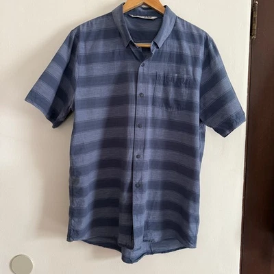 TRAVISMATHEW | A Okay Stripe Short Sleeve Button-up Shirt In Total Eclipse | XL - Image 1 of 4