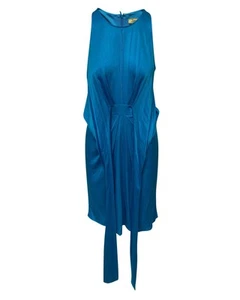 Issa London Blue Silk Drape Belt Dress - Picture 1 of 8