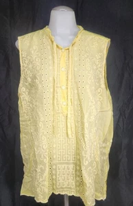 Johnny Was Top Damen XL gelb Bluse bestickt Ösen Tunika - Bild 1 von 6