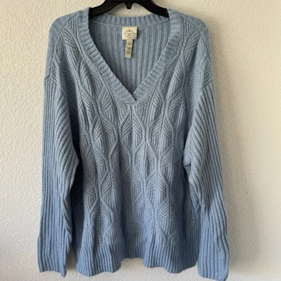 Suéter feminino St. John's Bay 2X azul malha com colarinho casual preppy aconchegante - Imagem 1 de 4