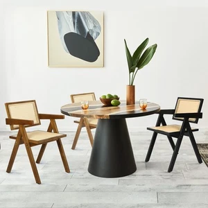 Levede 1x/2xDining Chair Armchair Wicker Wooden Chairs Rattan Accent Lounge Seat - Picture 1 of 53