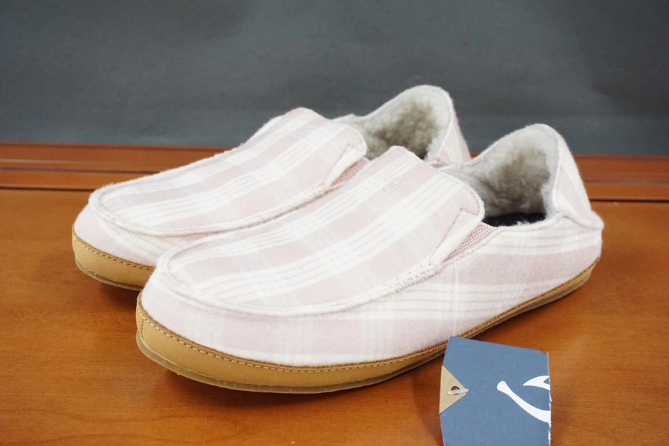 OluKai Nohea Palaka Shoes Womens 9 Pink Plaid Slip On Slippers Casual Comfort - Image 1 of 4