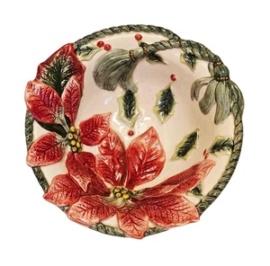 Fitz & Floyd Christmas Poinsettia Dish Candy Bowl For All Seasons Collection 7" - Picture 1 of 6