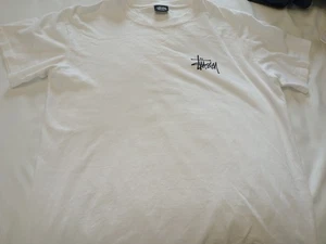 Camiseta Stussy Para Hombre S Blanca Negra Logotipo Grande Trasera Ajuste Regular Jersey Material - Imagen 1 de 5