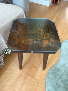 Vintage Hand Carved Oriental Glass topped Side Table - Picture 1 of 12