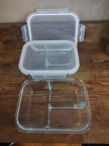 2 Compartment Glass Containers With Lid Lunch Box - Picture 1 of 4