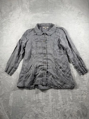 Chaqueta de lino para mujer grande gris 100 % lino botón frontal bolsillos Lagenlook informal Foto 1 de 4