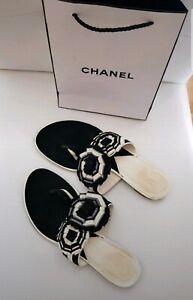 Chanel Dianetten Flip-Flops Zehentrenner Sandalen Leder 36,5