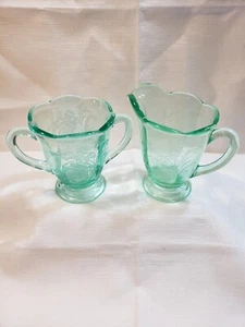 Paden City Glass Cupid Etch #300 Green Creamer/Sugar, 7 OZ, EUC, Pre-Owned - Picture 1 of 5