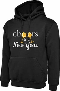 CHEERS TO THE New Year Hooded Sweatshirt Festive Celebrations Wine Party Hoodie  - Picture 1 of 3