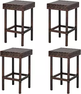 Ssline Set of 4 Patio Wicker Bar Stools Outdoor Rattan Dining Chair Brown Wicker - Picture 1 of 12