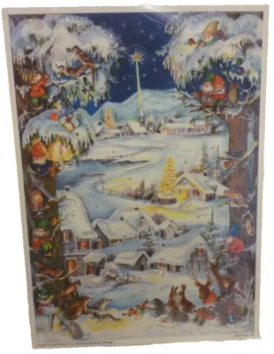 + ADVENTSKALENDER Nr.  66  mit  viel Glimmer  "Winterliches Dorf" - Bild 1 von 2