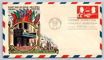1947 Air Mail Fluegel First Day Cover NYC Centenary Philatelic Stamp Fair Cachet - Image 1 of 2