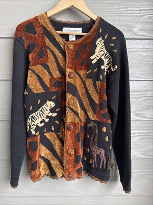 Cárdigan suéter Victoria Harbour para mujer talla S negro bordado safari maduro Foto 1 de 4