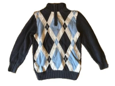Crazy 8 Boys Dressy Sweater Navy/Blue Diamond Pattern 3/4 Zipper Size: S (5-6) - Image 1 of 4