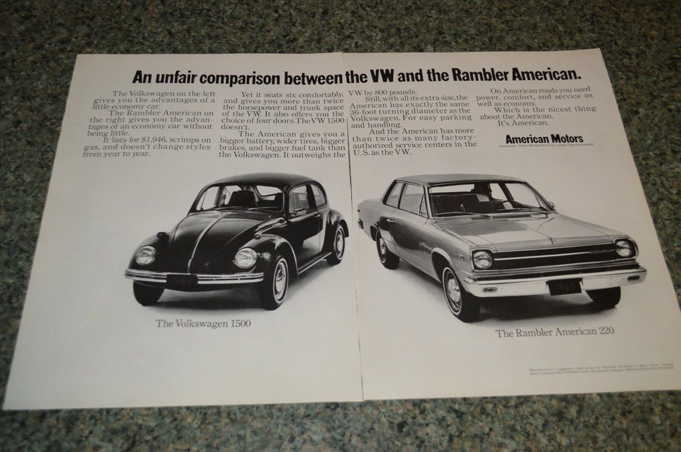 AMC RAMBLER AMERICAN 220 1969/VW Beetle anuncio original impreso anuncio 69 Foto 1 de 1